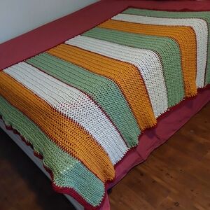 Crochet Blanket, Fall Colors Handmade Crochet Blanket 76 X 72 inches